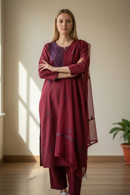 Women Cotton Suits with Kashmiri Embroidery Salwar Suits - Maroon