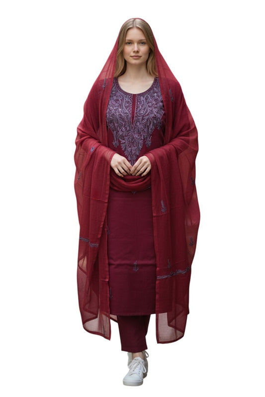 Women Cotton Suits with Kashmiri Embroidery Salwar Suits - Maroon