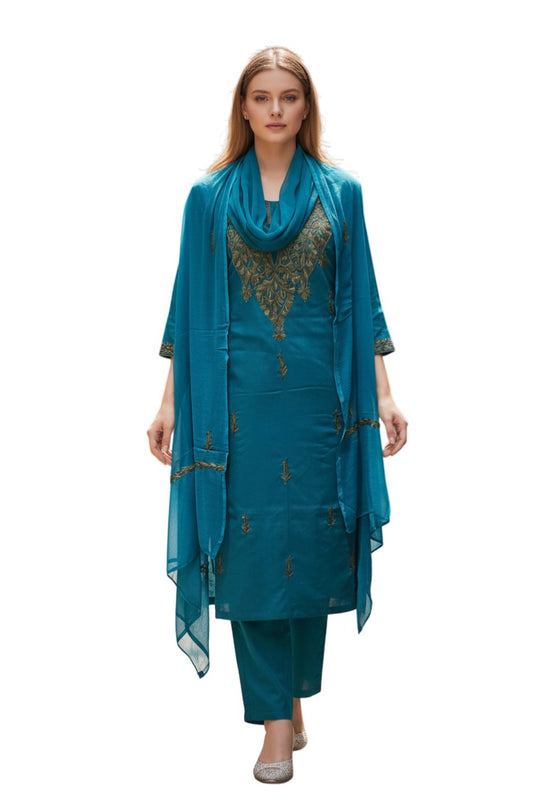 Women Cotton Suits with Kashmiri Embroidery Salwar Suits - Blue
