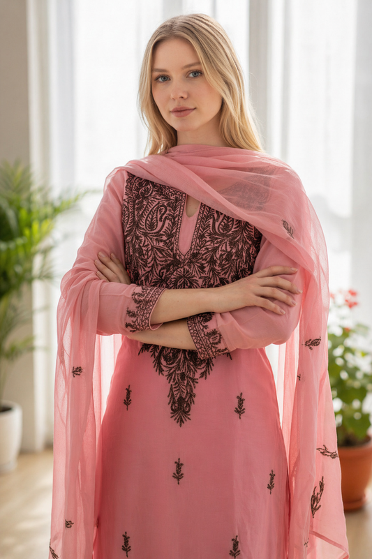 Women Cotton Suits with Kashmiri Embroidery Salwar Suits - Pink