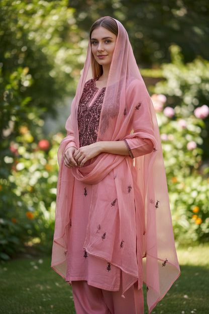 Women Cotton Suits with Kashmiri Embroidery Salwar Suits - Pink
