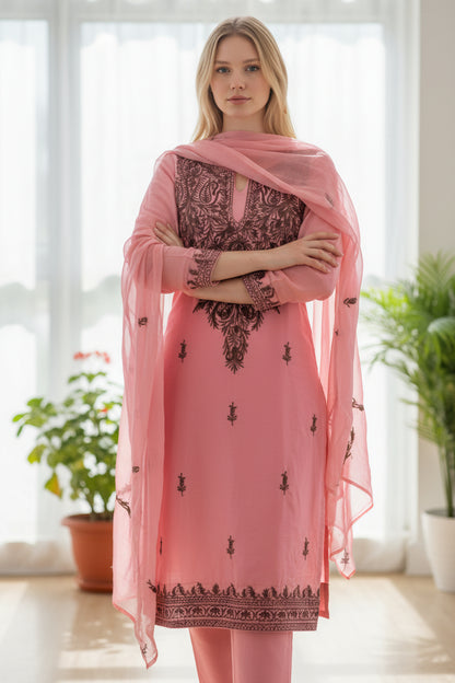 Women Cotton Suits with Kashmiri Embroidery Salwar Suits - Pink