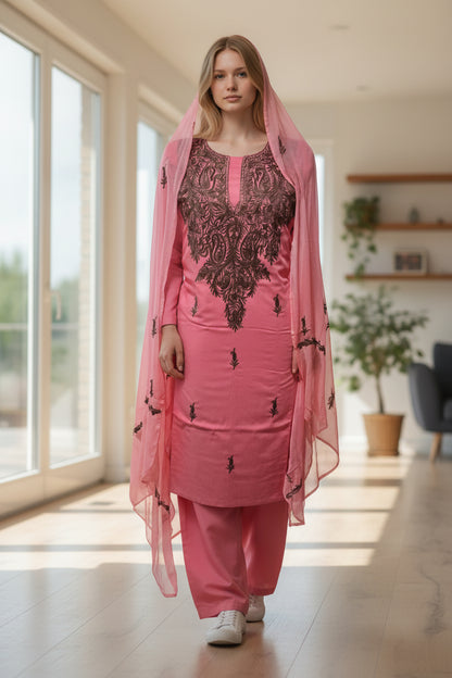Women Cotton Suits with Kashmiri Embroidery Salwar Suits - Pink
