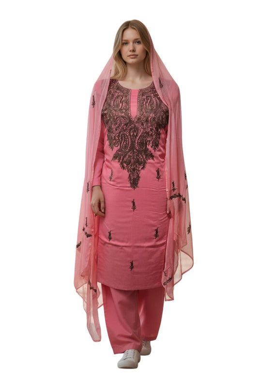 Women Cotton Suits with Kashmiri Embroidery Salwar Suits - Pink
