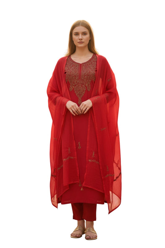 Women Cotton Suits with Kashmiri Embroidery Salwar Suits - Red