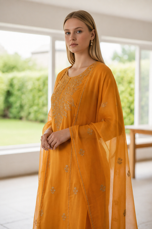 Women Cotton Suits with Kashmiri Embroidery Salwar Suits - Yellow