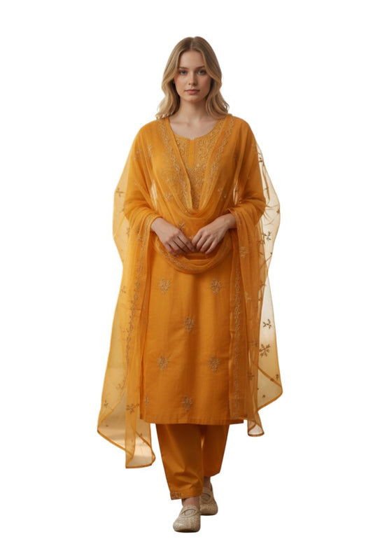 Women Cotton Suits with Kashmiri Embroidery Salwar Suits - Yellow