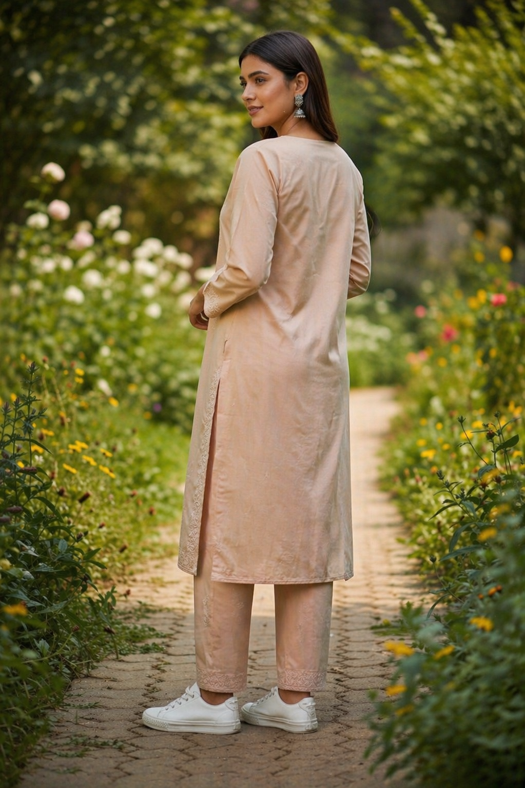 Kashmiri Cotton Co ord set Kurta Set for women (L | Light Pink)