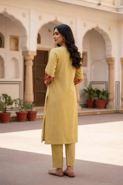 Kashmiri Cotton Co ord set Kurta Set for women (L | Olive Green)