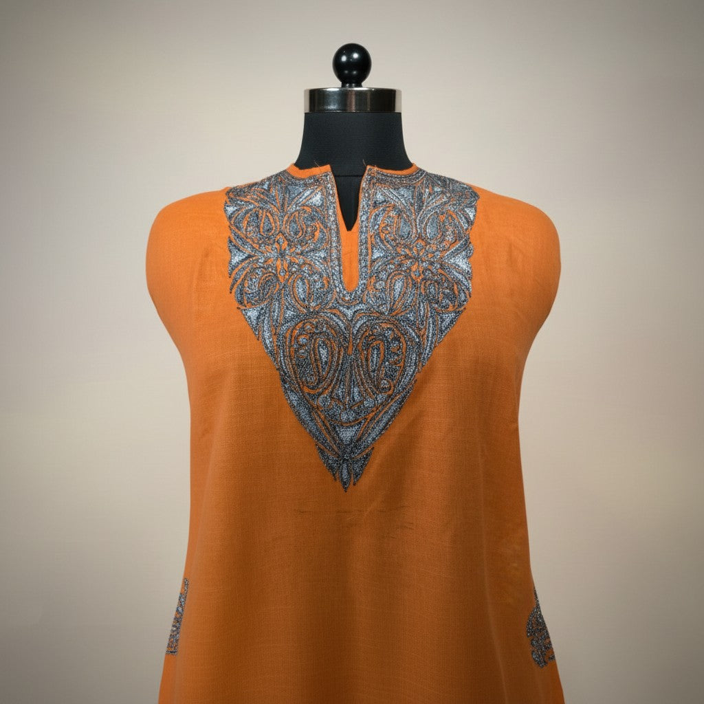 Kashmiri Kurti for Women Silk Kurti with Embroidery - Orange