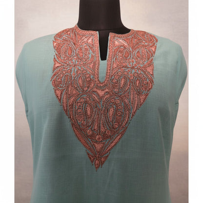 Kashmiri Kurti for Women Silk Kurti with Embroidery - Sea Green