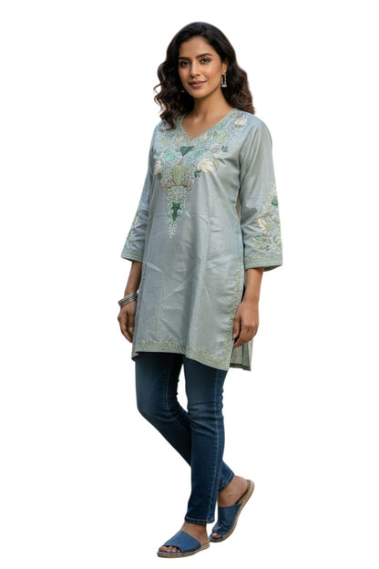 Kashmiri Kurti for Women Silk Kurti with Embroidery - Green