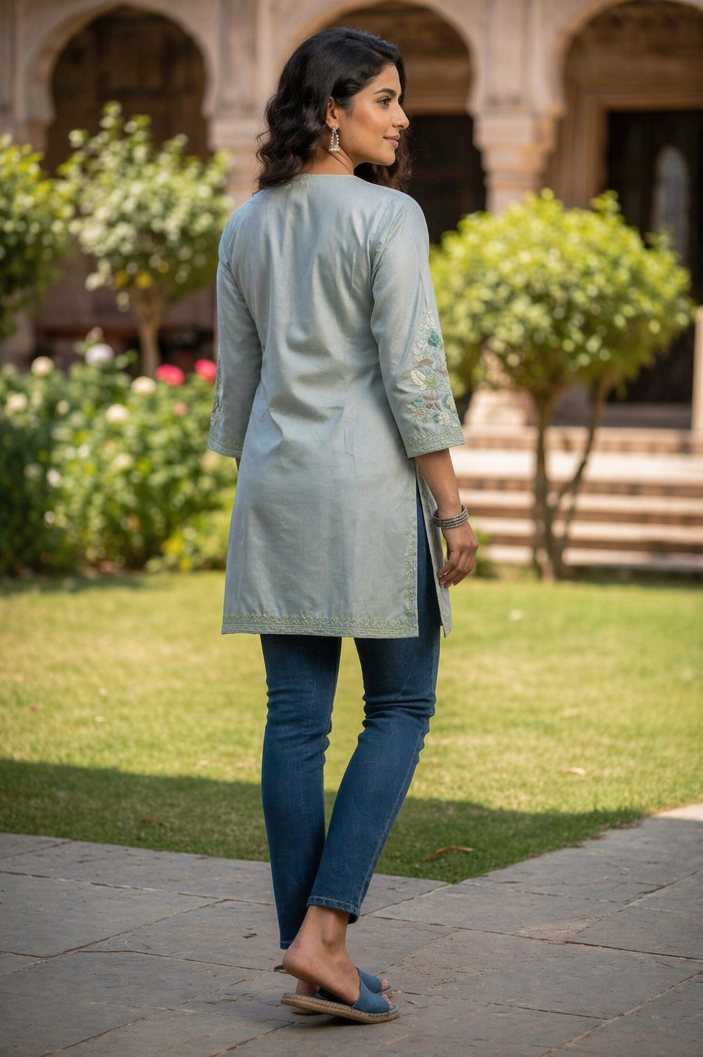 Kashmiri Kurti for Women Silk Kurti with Embroidery - Green