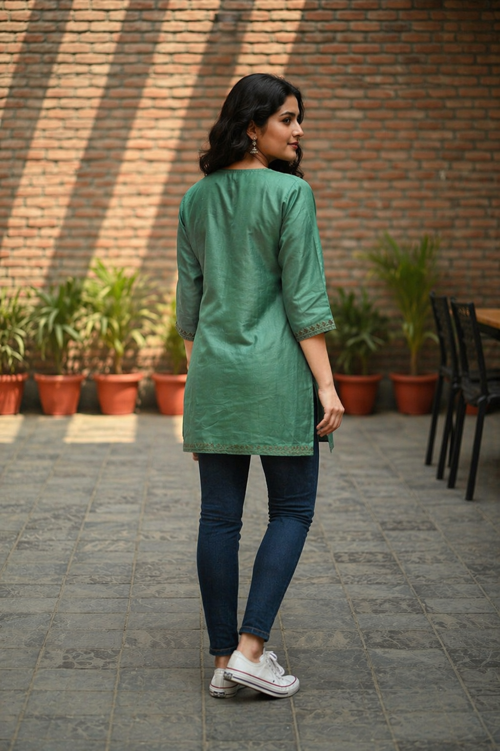 Kashmiri Kurti for Women Silk Kurti with Embroidery - Dark Green