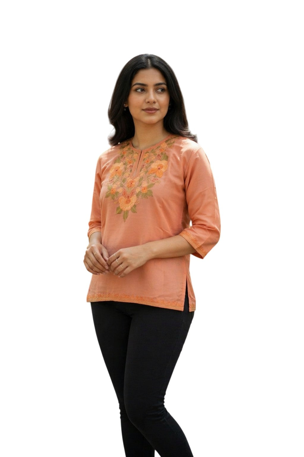 Kashmiri Kurti for Women Silk Kurti with Embroidery - Golden
