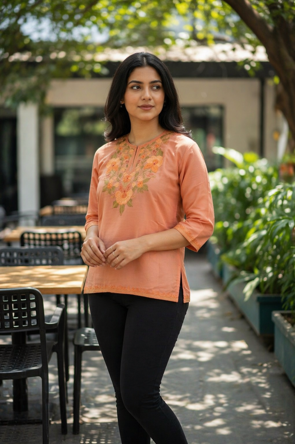Kashmiri Kurti for Women Silk Kurti with Embroidery - Golden