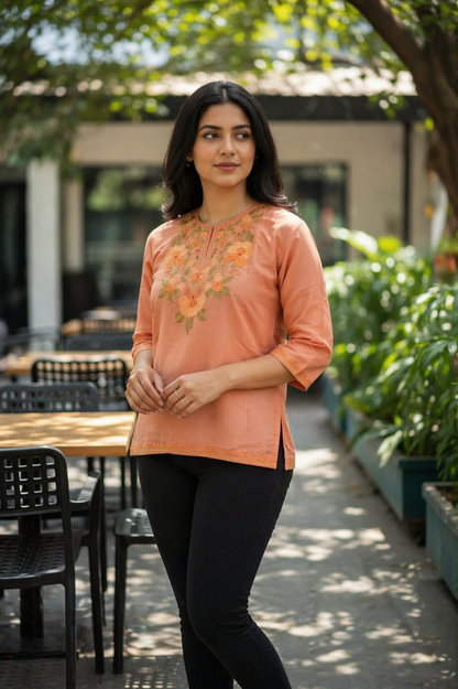 Kashmiri Kurti for Women Silk Kurti with Embroidery - Golden