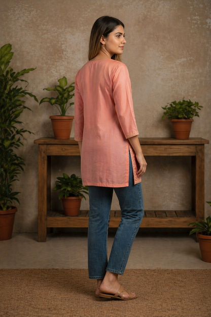 Kashmiri Kurti for Women Silk Kurti with Embroidery - Pink