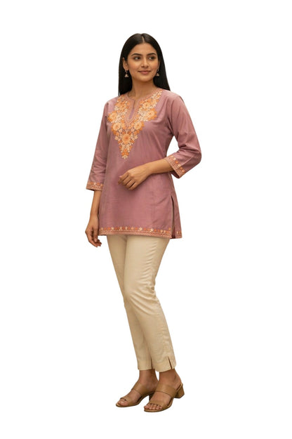 Kashmiri Kurti for Women Silk Kurti with Embroidery - Purple-2