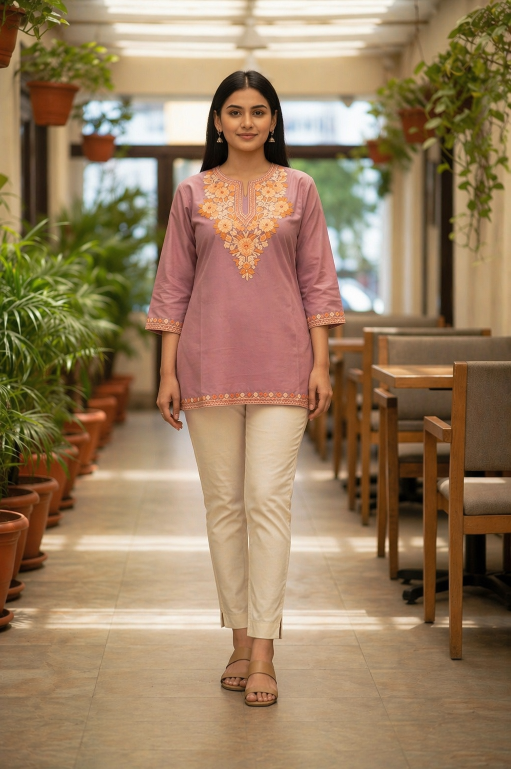 Kashmiri Kurti for Women Silk Kurti with Embroidery - Purple-2