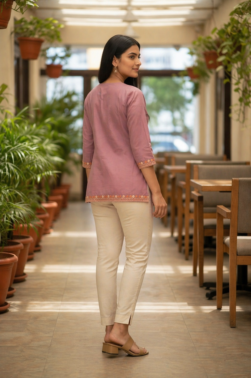 Kashmiri Kurti for Women Silk Kurti with Embroidery - Purple-2