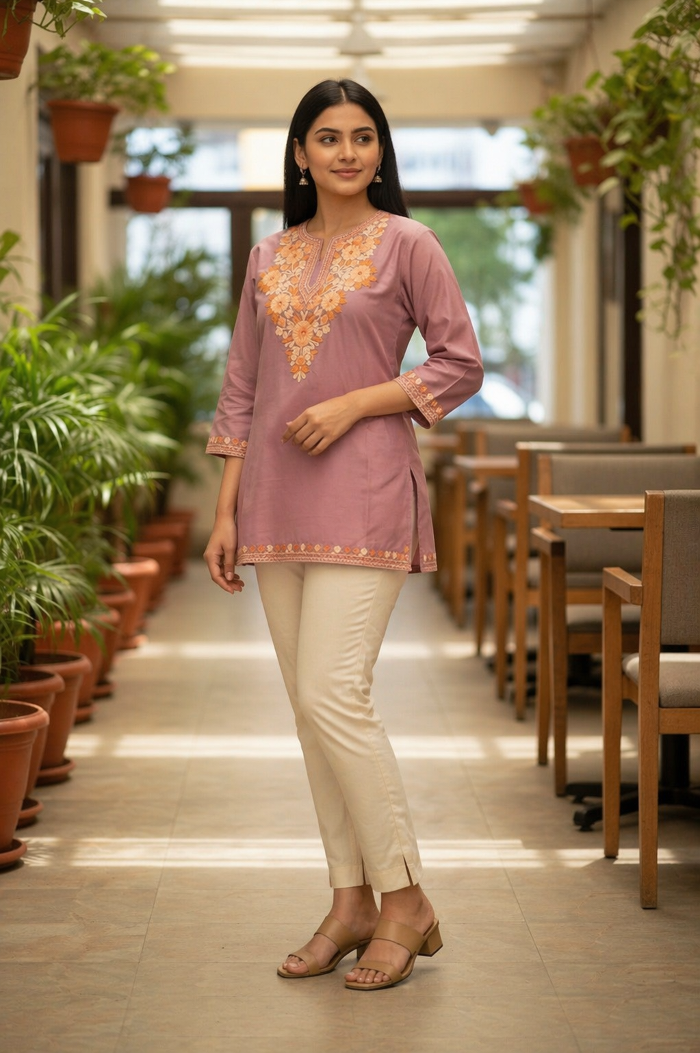 Kashmiri Kurti for Women Silk Kurti with Embroidery - Purple-2