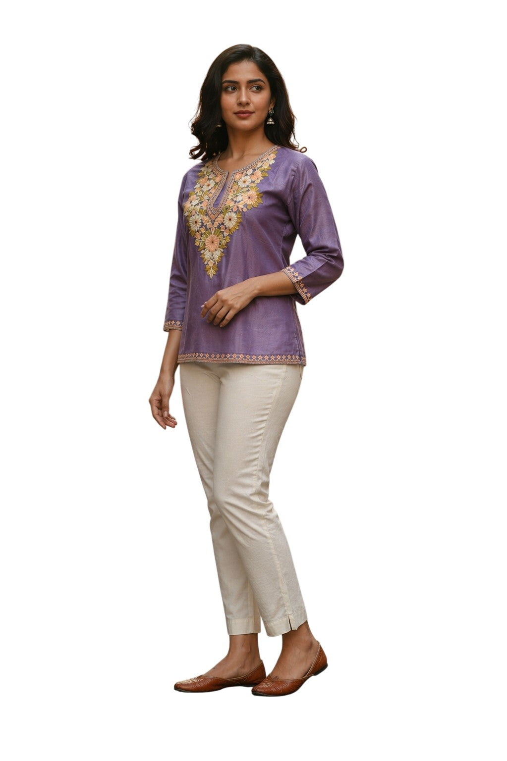 Kashmiri Kurti for Women Silk Kurti with Embroidery - Purple