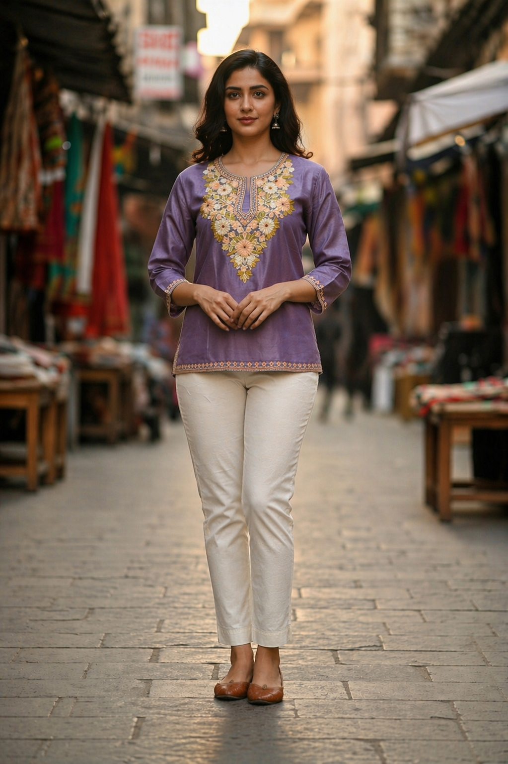 Kashmiri Kurti for Women Silk Kurti with Embroidery - Purple