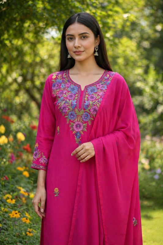 Kashmiri Summer Suits | Crepe Salwar Suits - Tomato Red