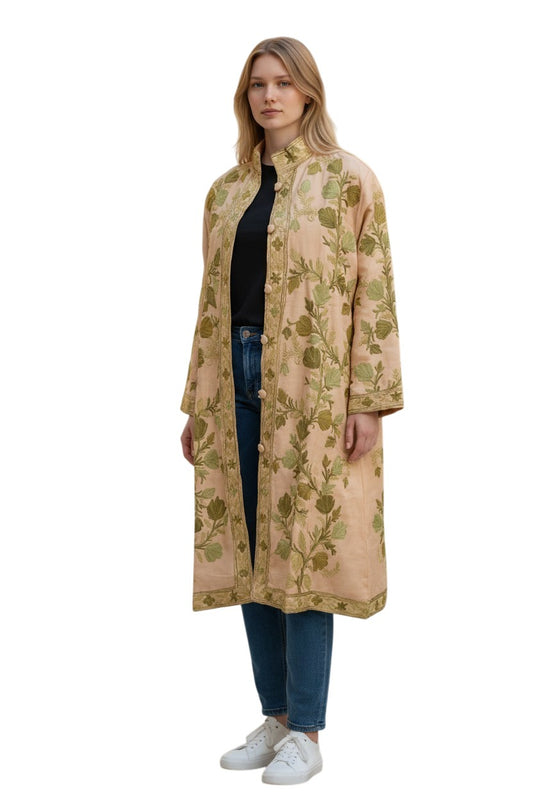 Women’s Silk Jackets with Kashmiri Aari Embroidery - Beige