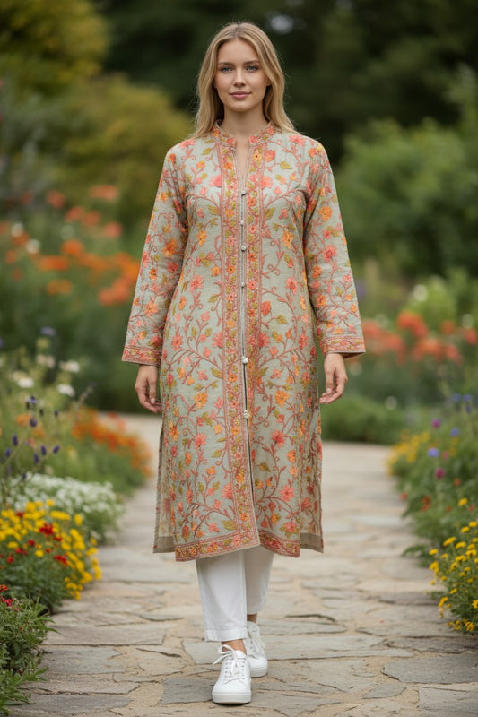 Women’s Silk Jackets with Kashmiri Aari Embroidery - Light Green