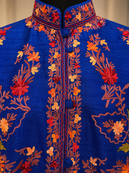 Women’s Silk Jackets with Kashmiri Aari Embroidery - Royal Blue
