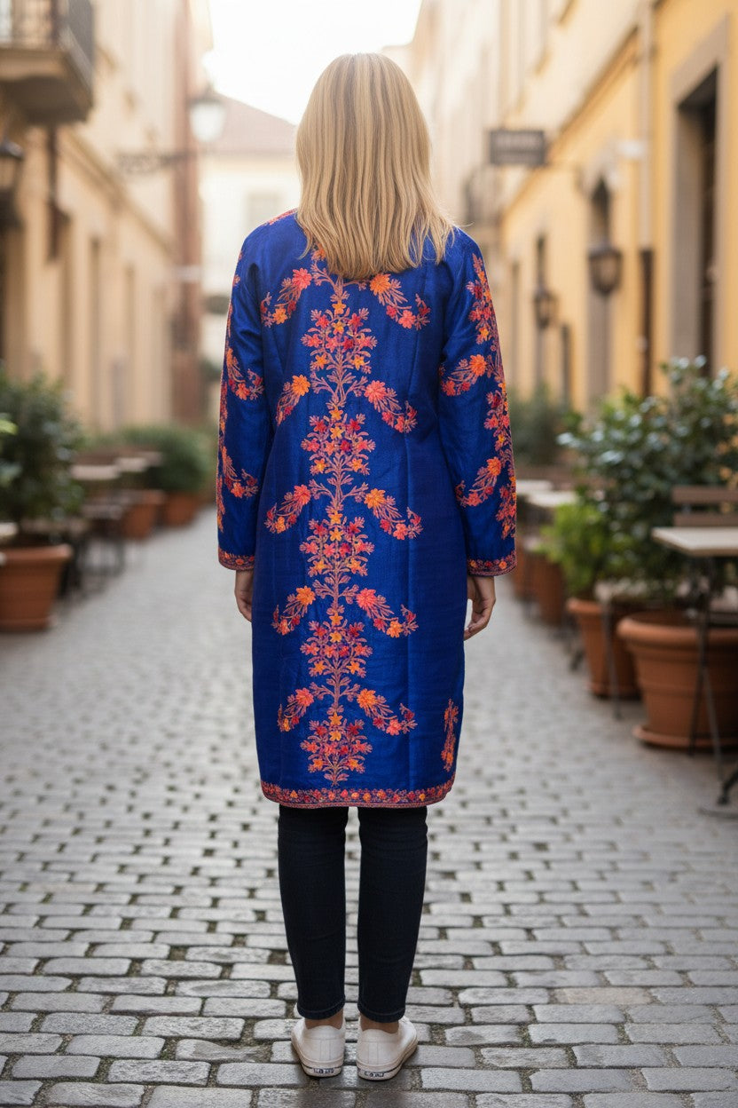 Women’s Silk Jackets with Kashmiri Aari Embroidery - Royal Blue