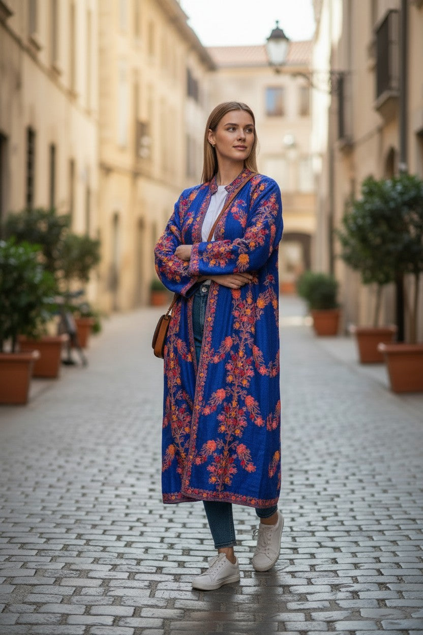 Women’s Silk Jackets with Kashmiri Aari Embroidery - Royal Blue