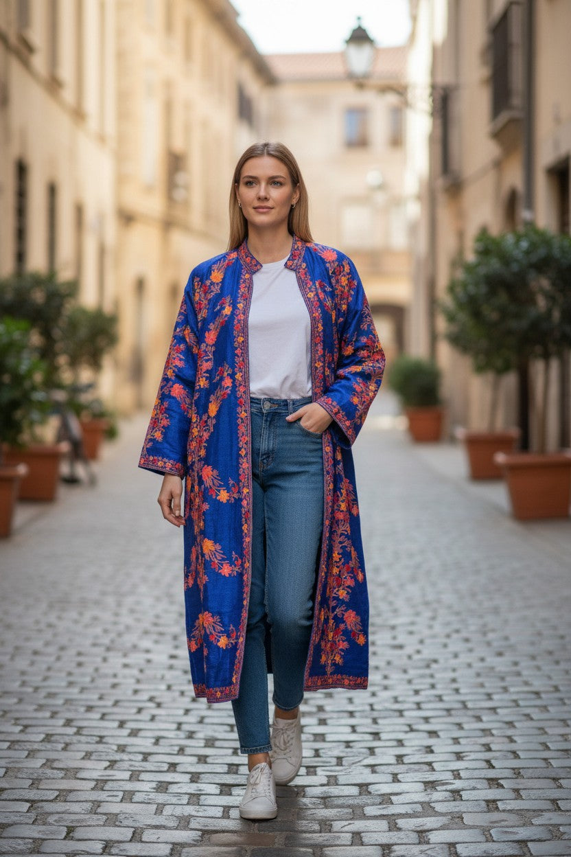 Women’s Silk Jackets with Kashmiri Aari Embroidery - Royal Blue