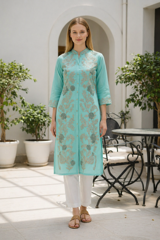 Women’s Silk Jackets with Kashmiri Aari Embroidery - Sky Blue