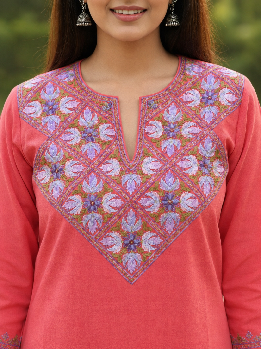 Kashmiri Short Kurti for Women Cotton Kurti with Embroidery - 2XS | Pink
