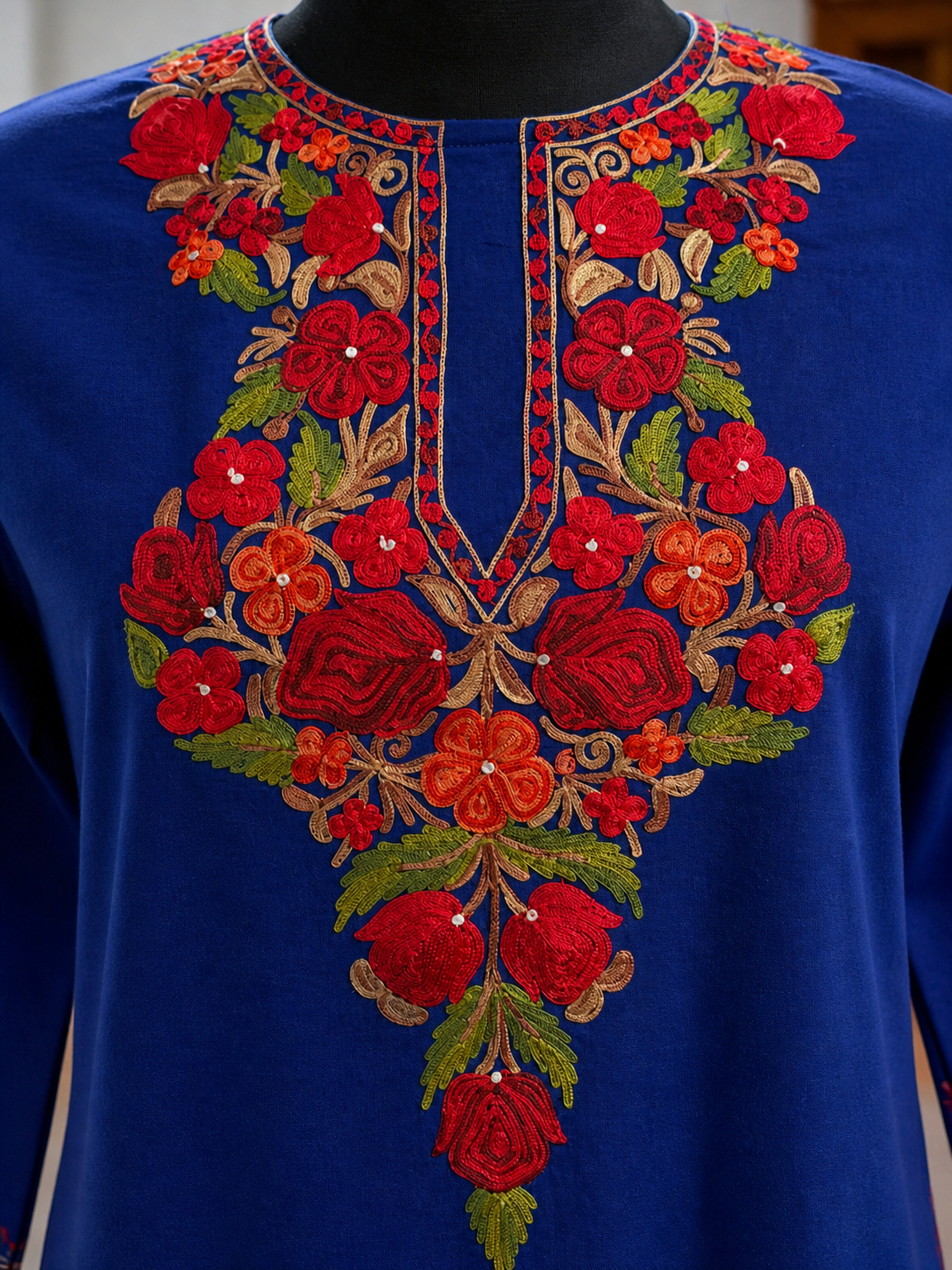 Kashmiri Kurti for Women Cotton Kurti with Embroidery - Blue