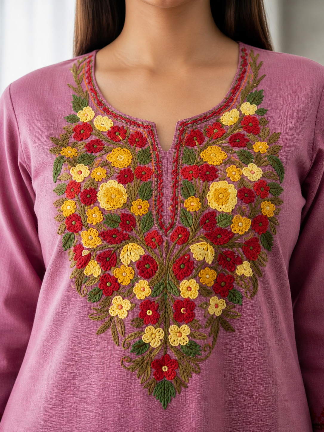 Kashmiri Kurti for Women Cotton Kurti with Embroidery - Pink
