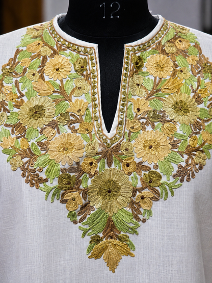 Kashmiri Kurti for Women Cotton Kurti with Embroidery - White