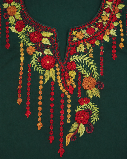 Kashmiri Kurti for Women Cotton Kurti with Embroidery - Small | Green