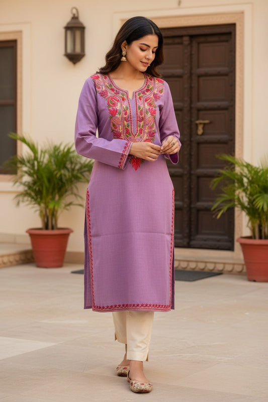 Kashmiri Kurti for Women Cotton Kurti with Embroidery - XS | Purple