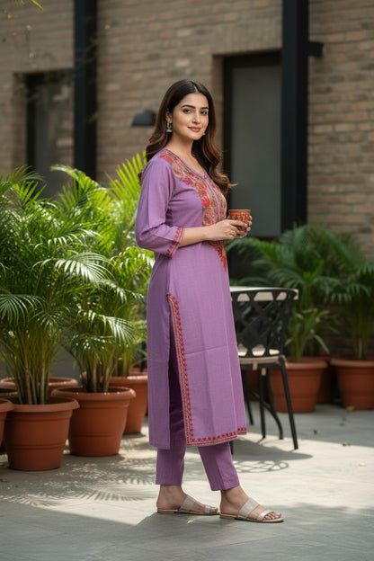 Kashmiri Kurti for Women Cotton Kurti with Embroidery - XS | Purple