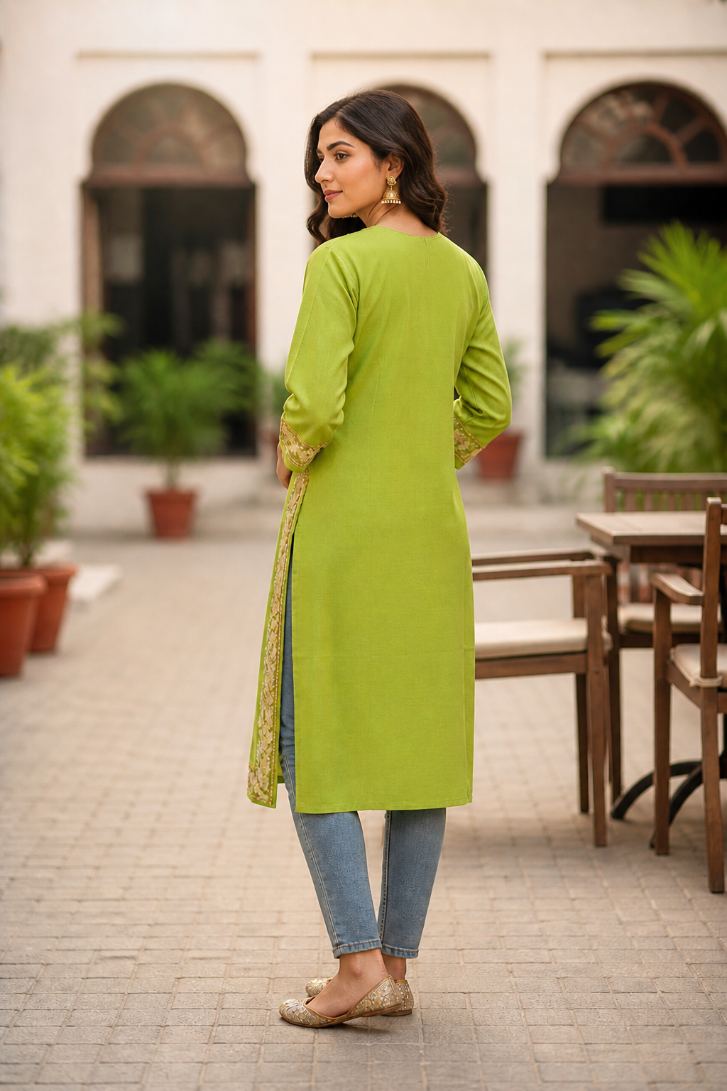Kashmiri Kurti for Women Cotton Kurti with Embroidery - Green