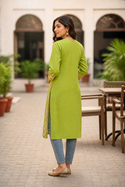 Kashmiri Kurti for Women Cotton Kurti with Embroidery - Green