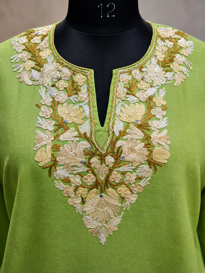 Kashmiri Kurti for Women Cotton Kurti with Embroidery - Green