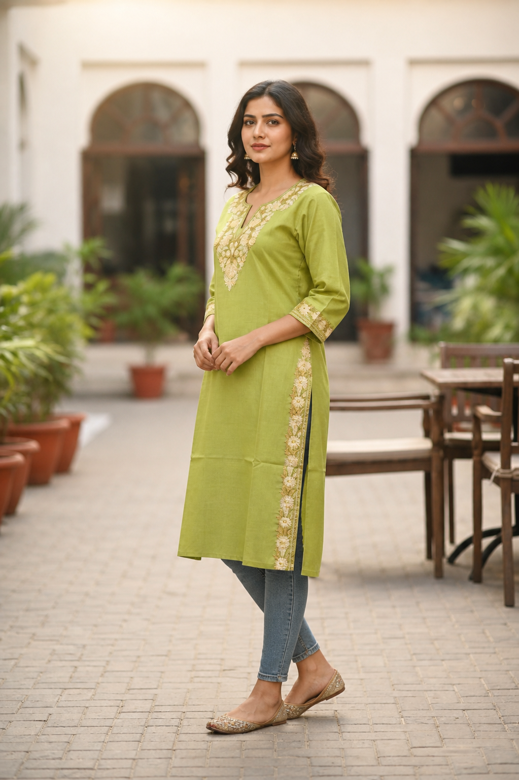 Kashmiri Kurti for Women Cotton Kurti with Embroidery - Green