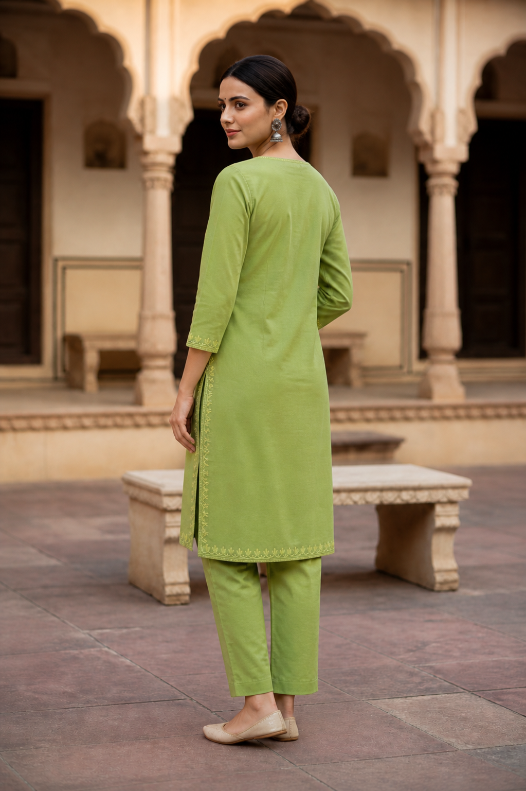 Kashmiri Kurti for Women Cotton Kurti with Embroidery - Green