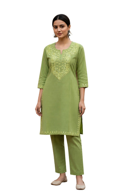 Kashmiri Kurti for Women Cotton Kurti with Embroidery - Green