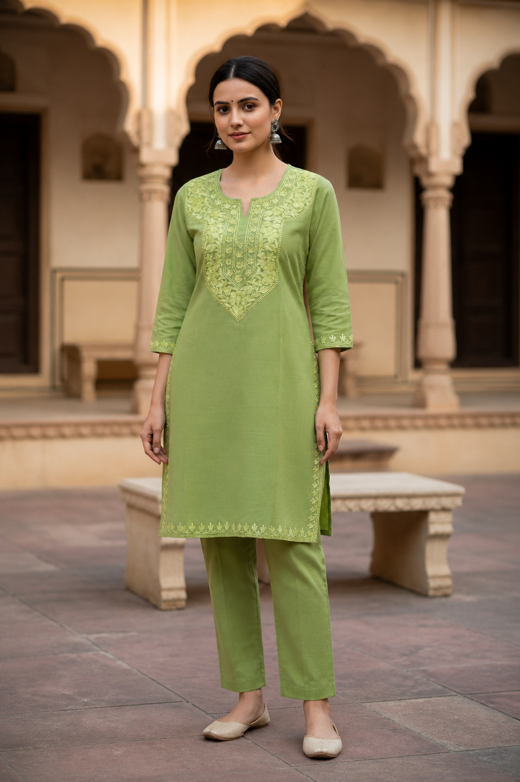Kashmiri Kurti for Women Cotton Kurti with Embroidery - Green